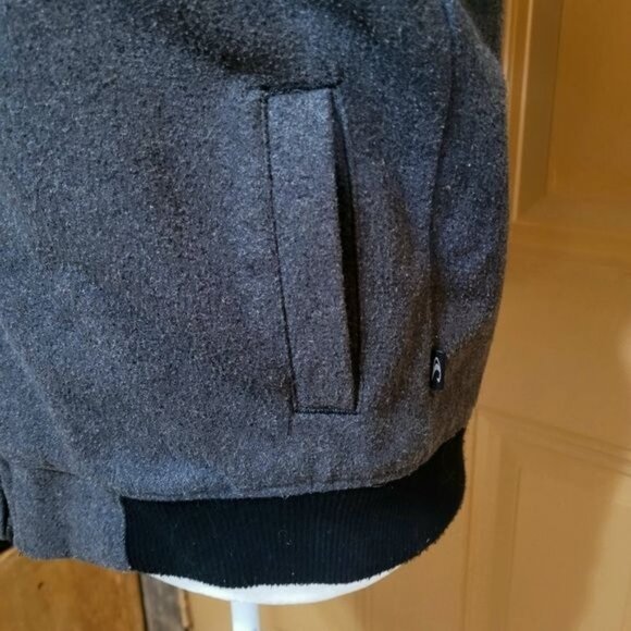 Quiksilver Boys Sz Large Gray Wool Blend Bomber Jacket Full Zip Buttoned Pockets - Picture 5 of 7